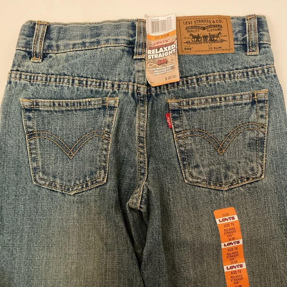 NWT Boys Levi 549 Relaxed Straight Blue Denim Jeans Adjustable Waist Sz 7X Slim